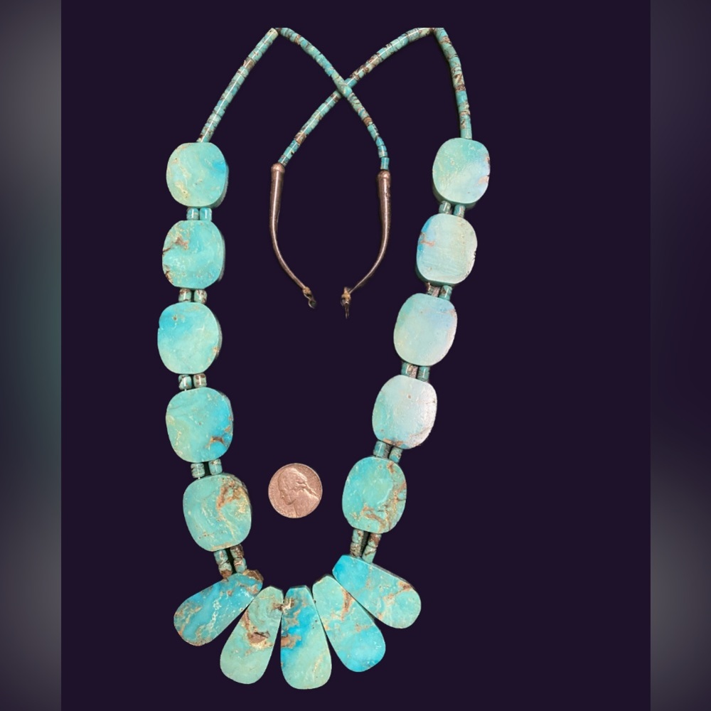 32” hand made native turquoise necklace this piece is well-made def to last!